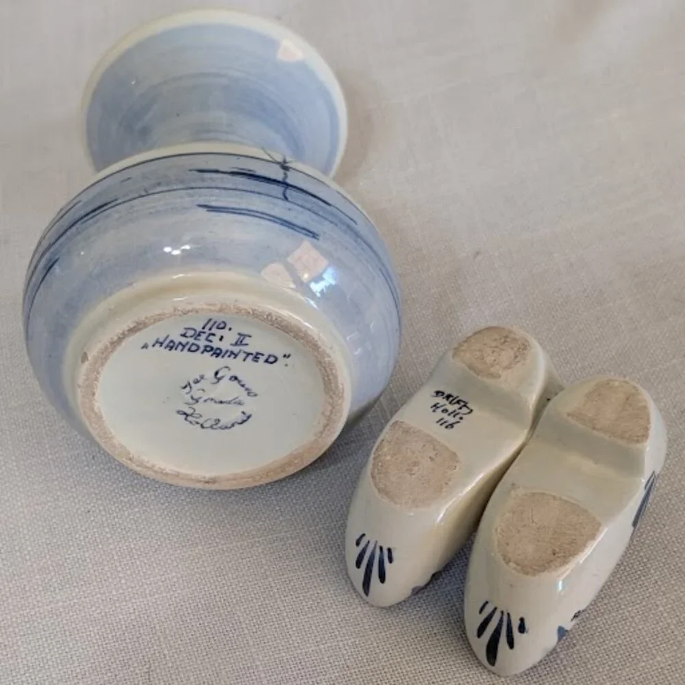 Vintage Bud Vase and Shoes / Clogs by Delft of Holland